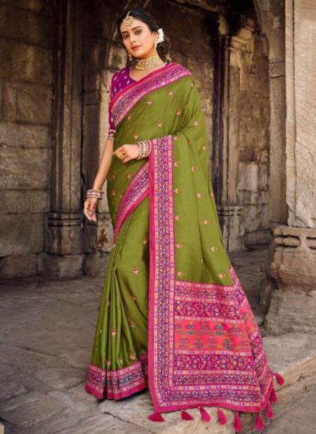 Green And Pink Colour Gajraj 300 New Latest Designer Ethnic Wear Banarasi Silk Saree Collection 317